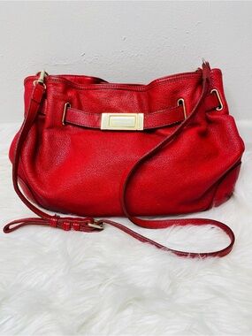 Burberry Willenmore Leather Hobo/ Crossbody Bag in Red Pebbled Calfskin Leather